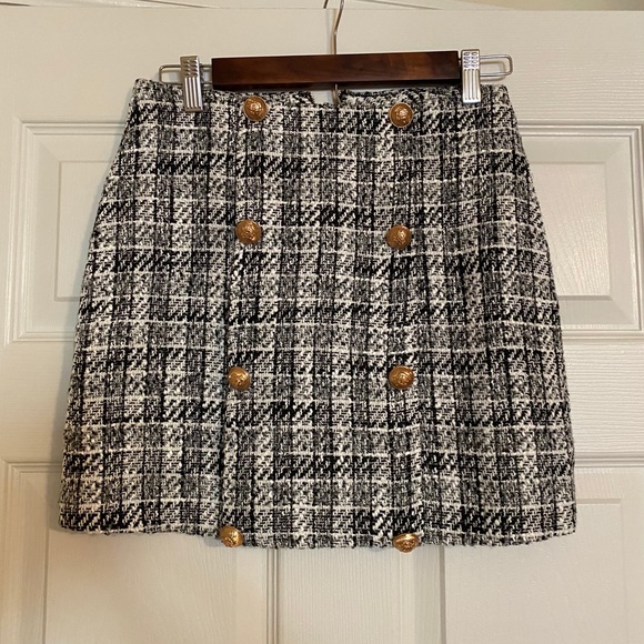 Lioness Dresses & Skirts - Lioness Black and White Tweed Mini Skirt with Gold Buttons